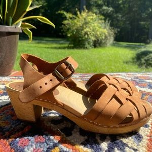 Swedish Made Wooden & Leather Clog Sandal
